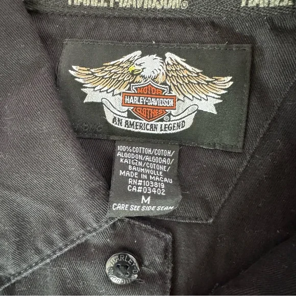 Harley Davidson Embroidered Flames Button Up Tee Shirt - Picture 7 of 7